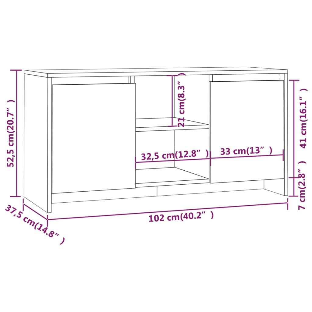 vidaXL Televizoriaus spintelė, balta, 102x37,5x52,5cm, mediena