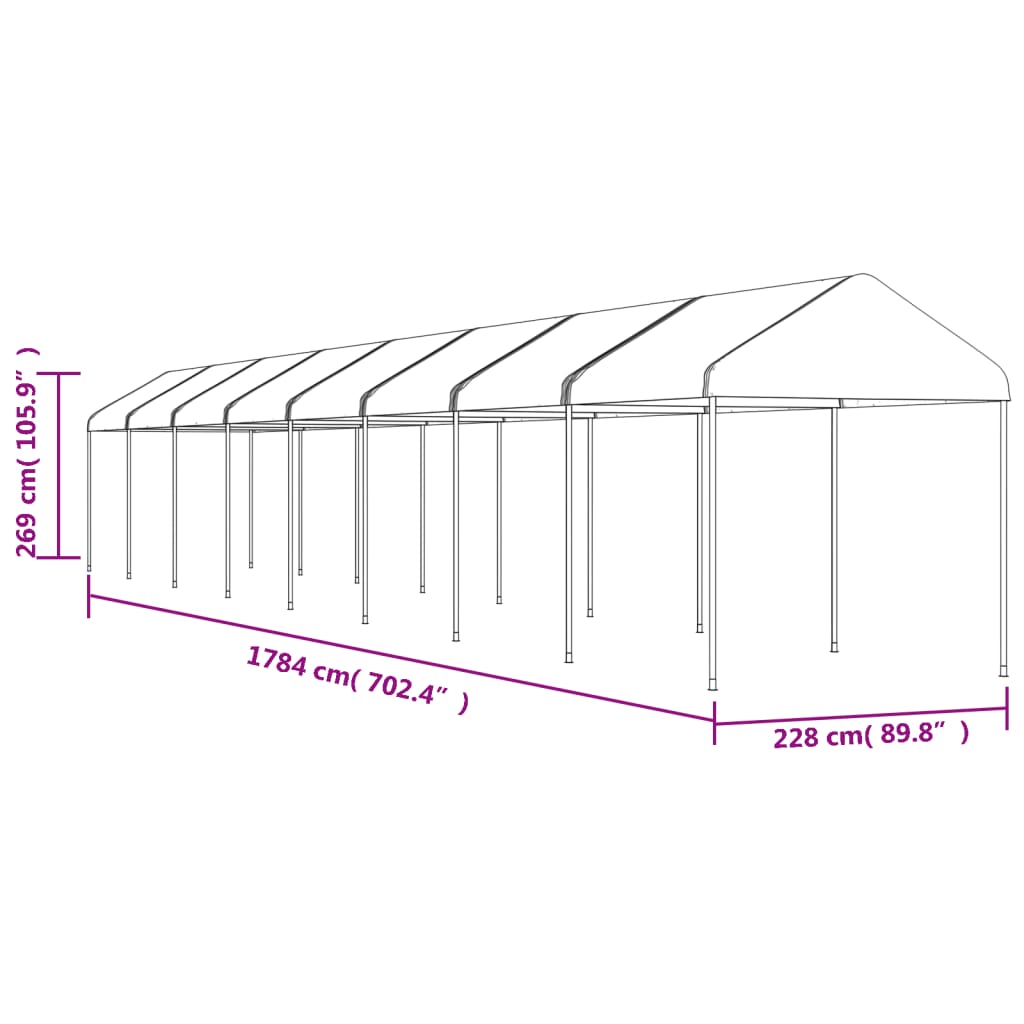 vidaXL Pavėsinė su stogu, balta, 17,84x2,28x2,69m, polietilenas