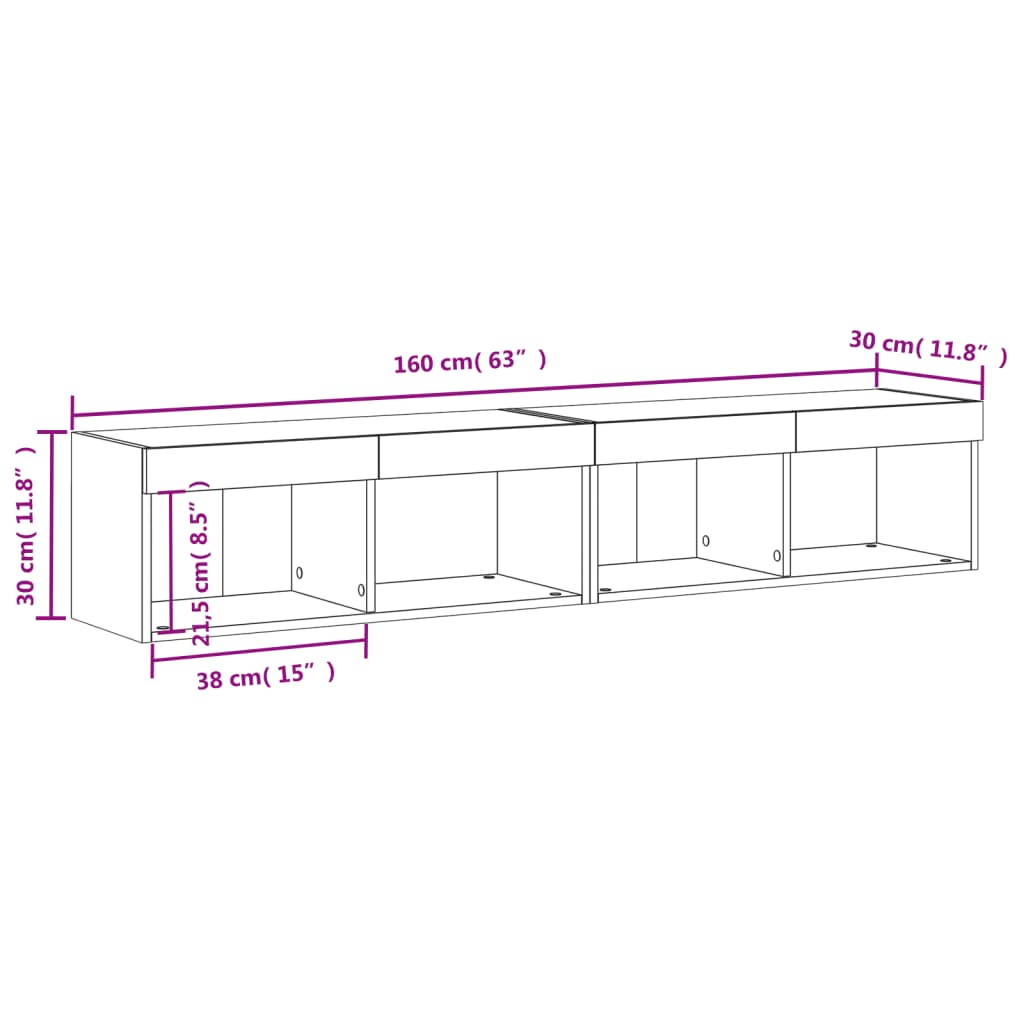 vidaXL TV spintelės su LED, 2vnt., rudos ąžuolo, 80x30x30cm