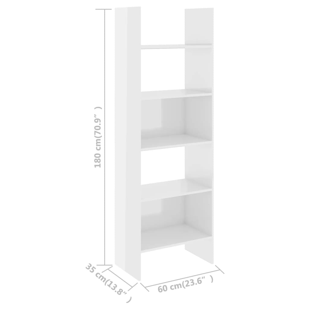 vidaXL Spintelė knygoms, balta, 60x35x180cm, apdirbta mediena, blizgi