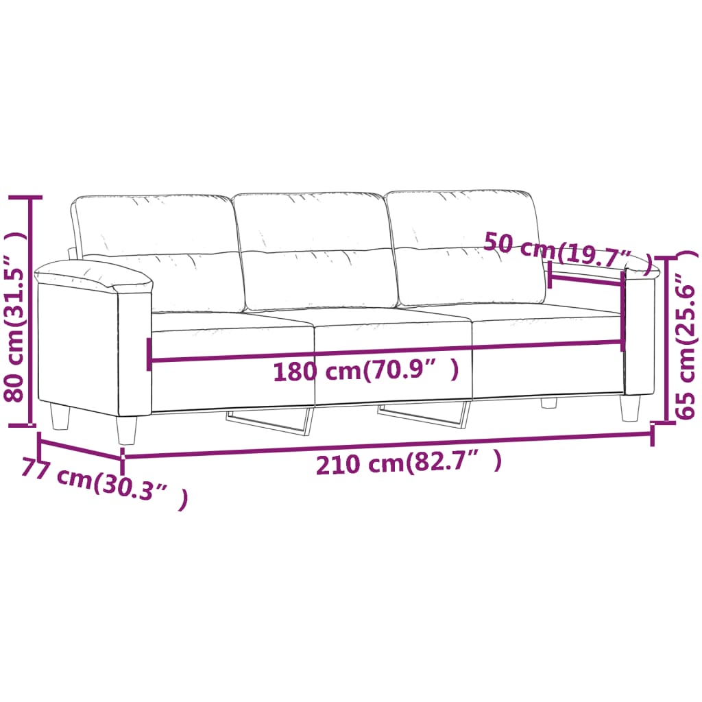 vidaXL Trivietė sofa, šviesiai pilka, 180cm, mikropluošto audinys