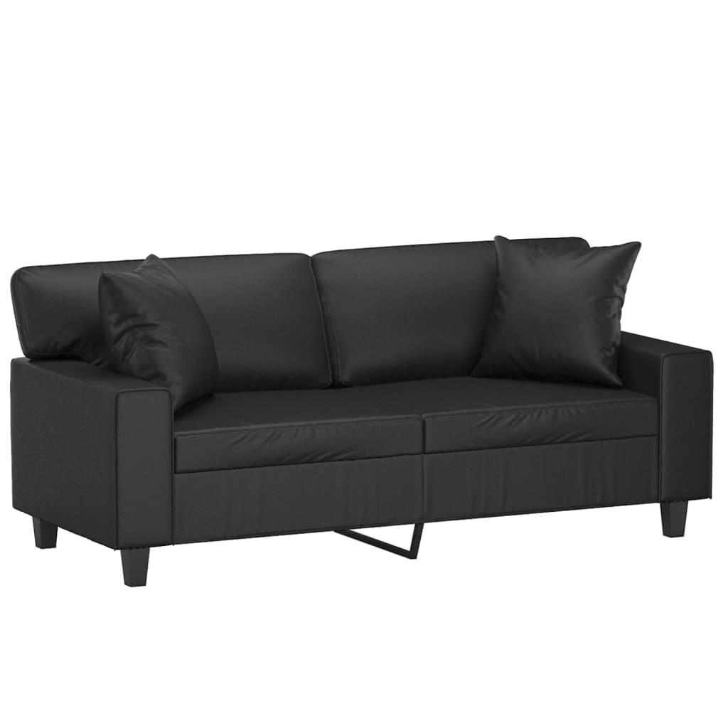 vidaXL Dvivietė sofa su pagalvėlėmis, juoda, 140cm, dirbtinė oda