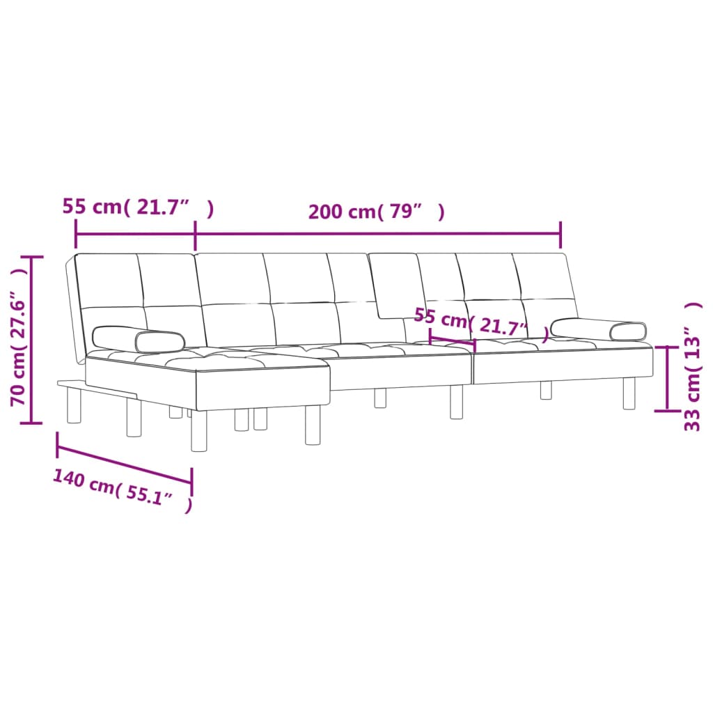 vidaXL L formos sofa-lova, kapučino, 255x140x70cm, dirbtinė oda