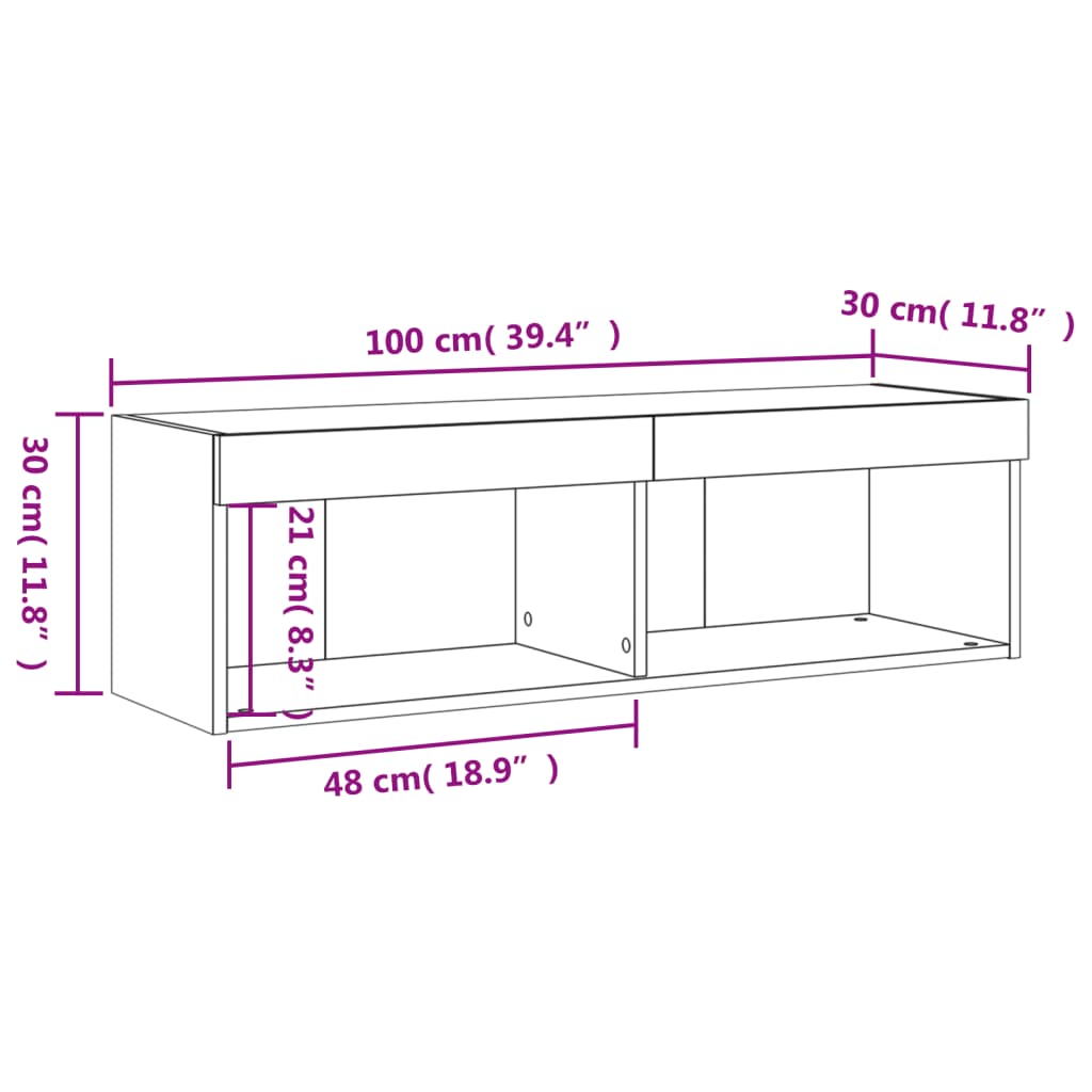 vidaXL TV spintelė su LED lemputėmis, dūminio ąžuolo, 100x30x30cm