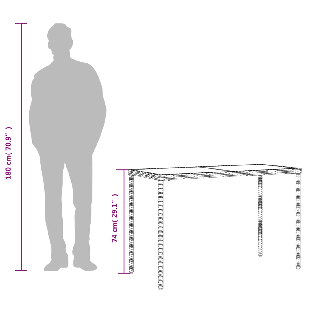 vidaXL Stalas su stikliniu stalviršiu, smėlio, 115x54x74cm, PE ratanas