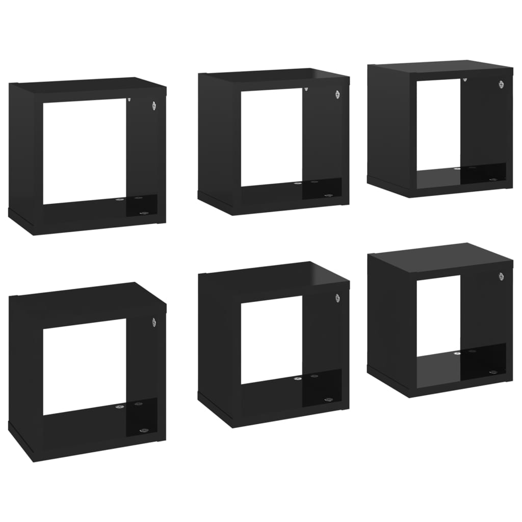 vidaXL Sieninės lentynos, 6vnt., juodos, 22x15x22cm, kubo formos