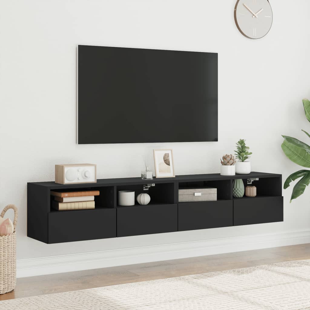 vidaXL Sieninės TV spintelės, 2vnt., juodos, 80x30x30cm, mediena