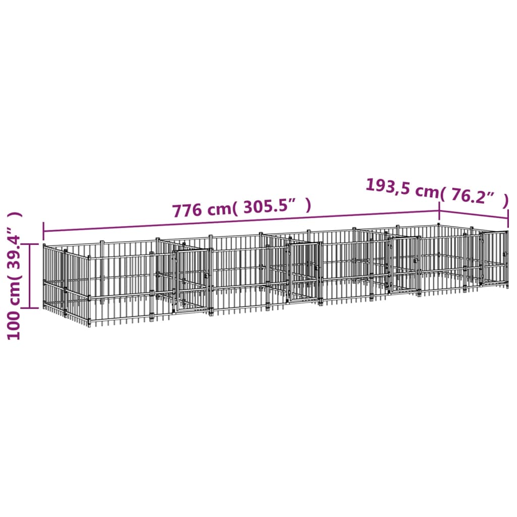 vidaXL Lauko voljeras šunims, plienas, 15,02m²