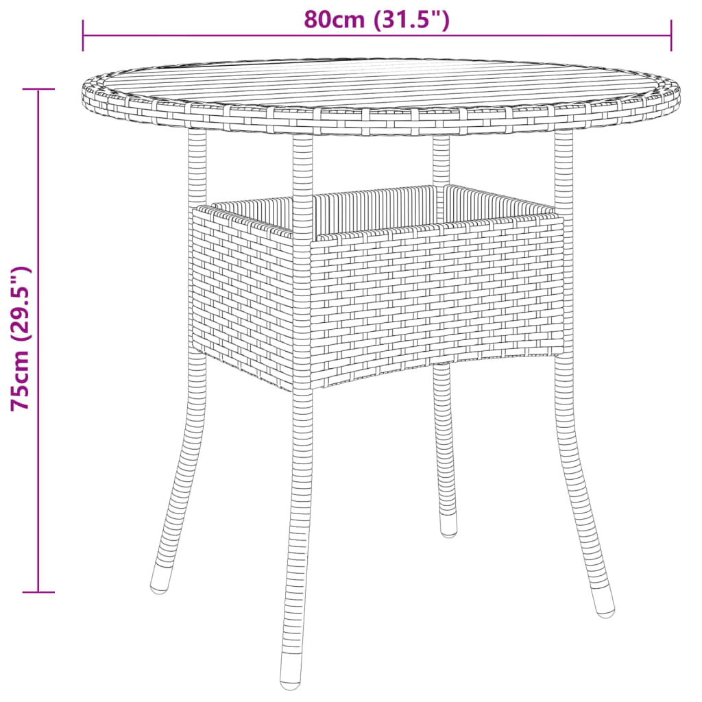 vidaXL Sodo stalas, juodas, 80x75cm, akacijos mediena ir poliratanas