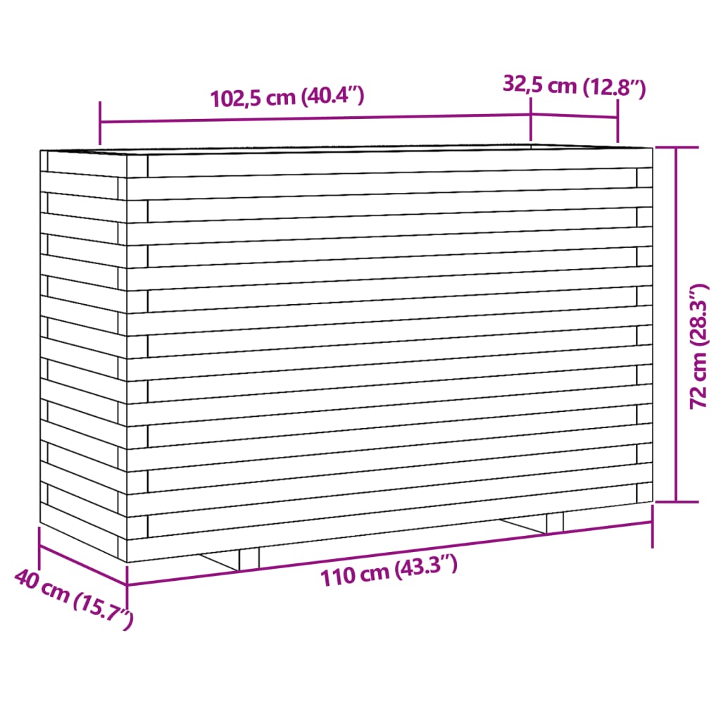 vidaXL Sodo lovelis, 110x40x72cm, impregnuota pušies mediena