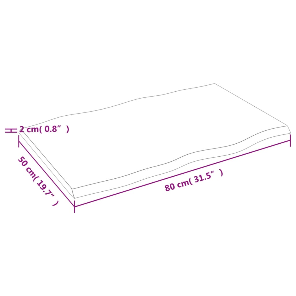 vidaXL Stalviršis, šviesiai rudas, 80x50x2cm, ąžuolo medienos masyvas