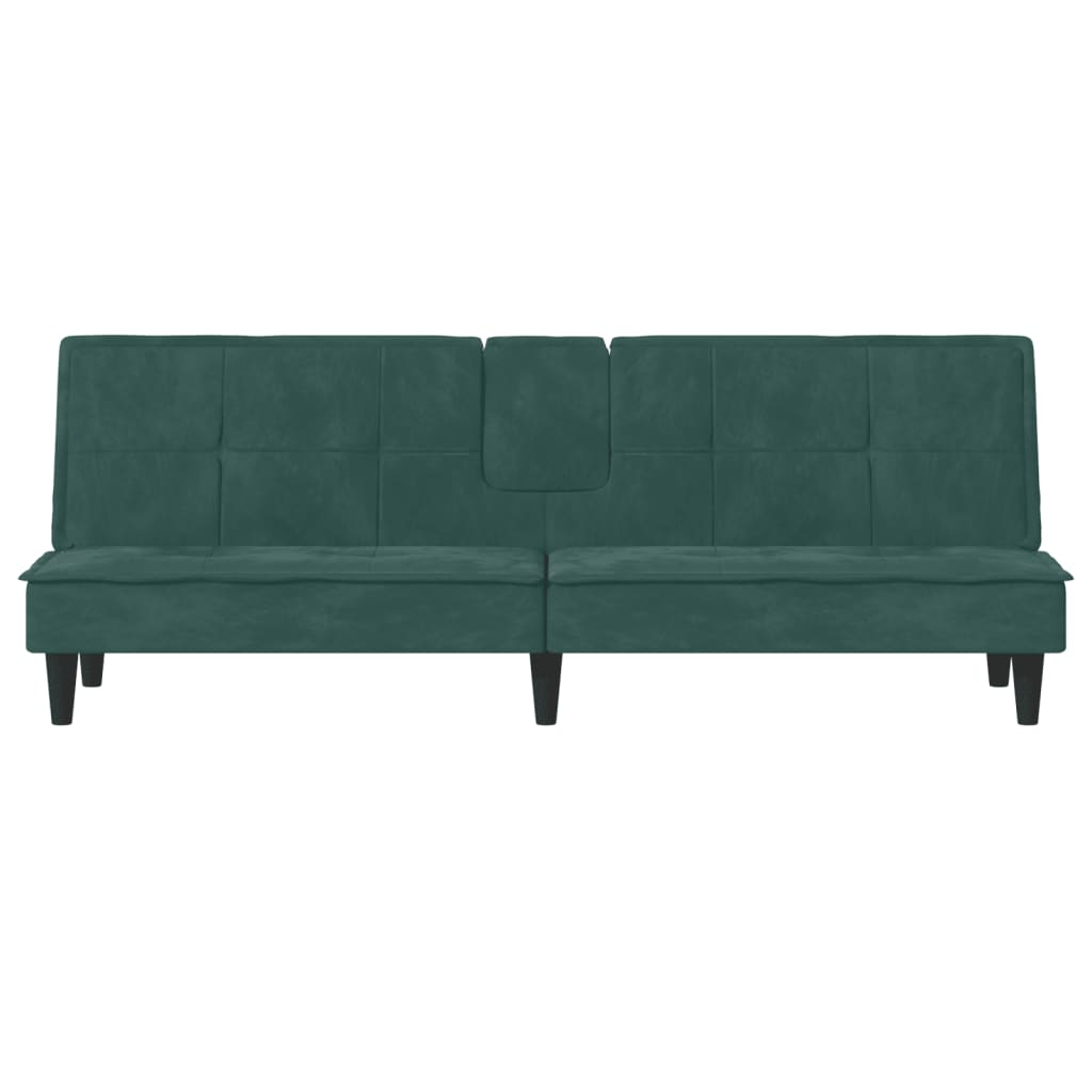 vidaXL Sofa-lova su puodelių laikikliais, tamsiai žalia, aksomas