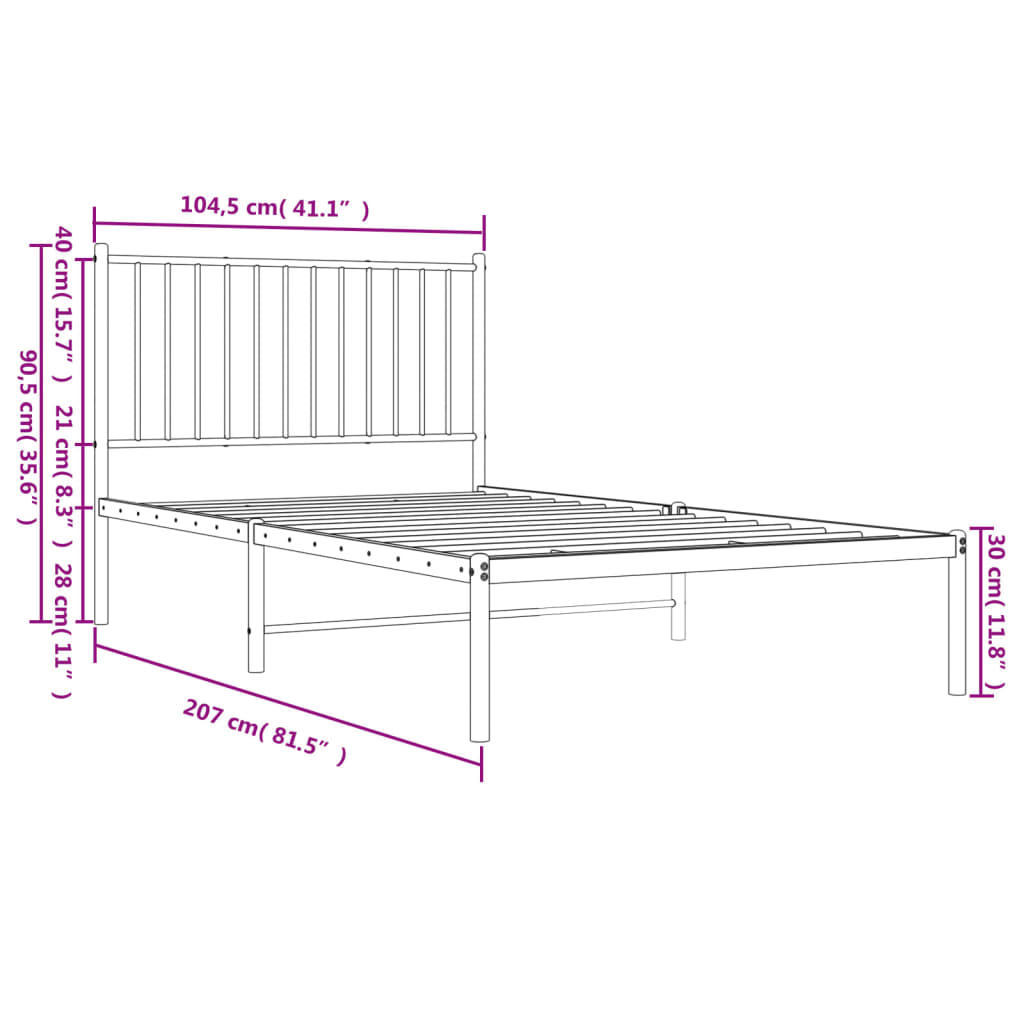 vidaXL Metalinis lovos rėmas su galvūgaliu, juodos spalvos, 100x200cm