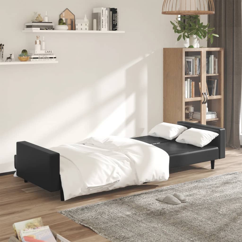 vidaXL Dvivietė sofa-lova, juodos spalvos, dirbtinė oda