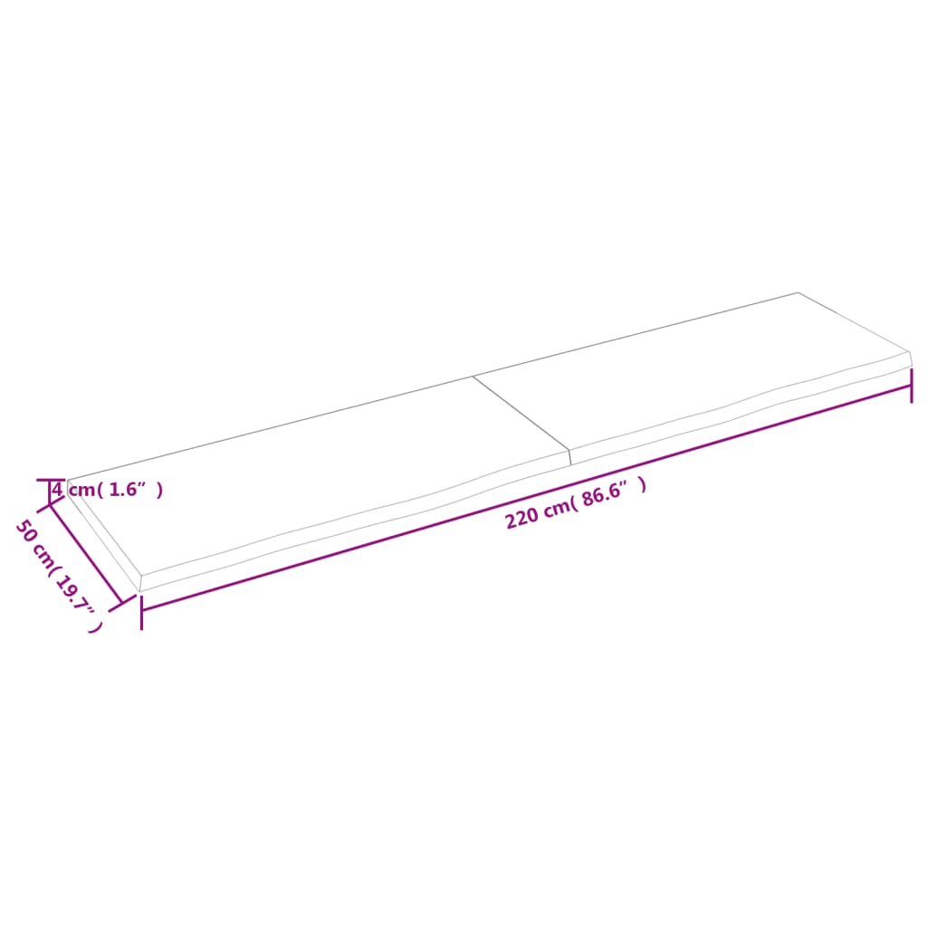 vidaXL Vonios stalviršis, tamsiai rudas, 220x50x(2-4) cm, mediena