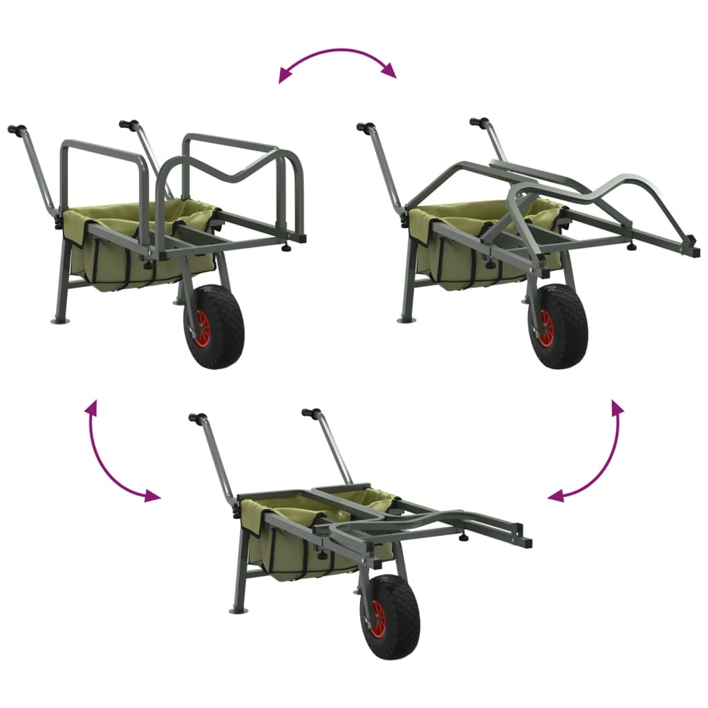 vidaXL Žvejybos vežimėlis su ratu, žalias, plienas