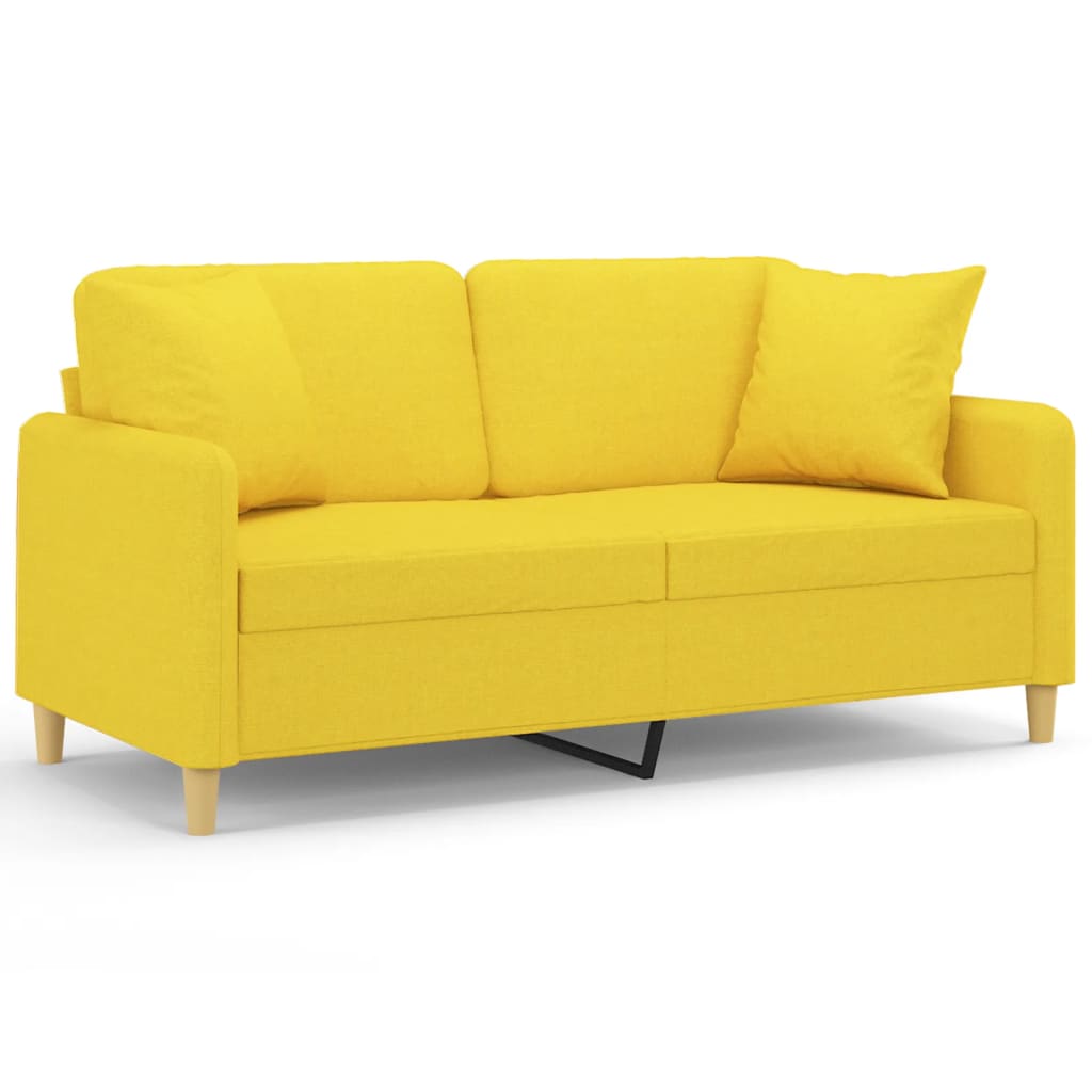 vidaXL Dvivietė sofa su pagalvėlėmis, šviesiai geltona, 140cm, audinys