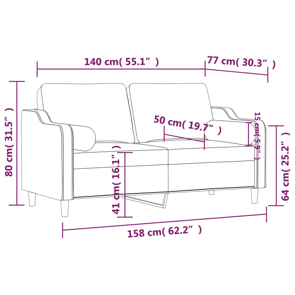 vidaXL Dvivietė sofa su pagalvėlėmis, juodos spalvos, 140cm, audinys