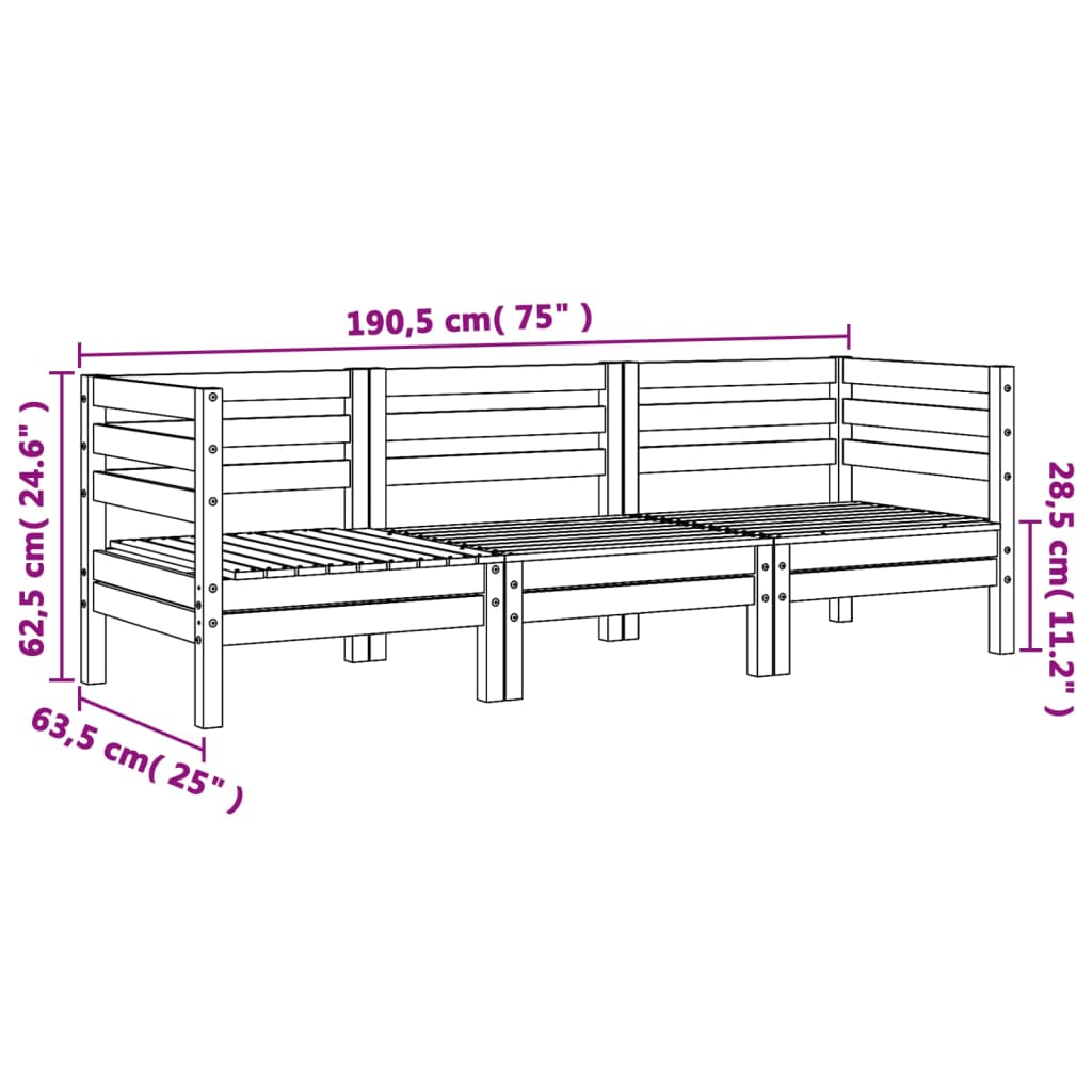 vidaXL Trivietė sodo sofa, douglas eglės medienos masyvas