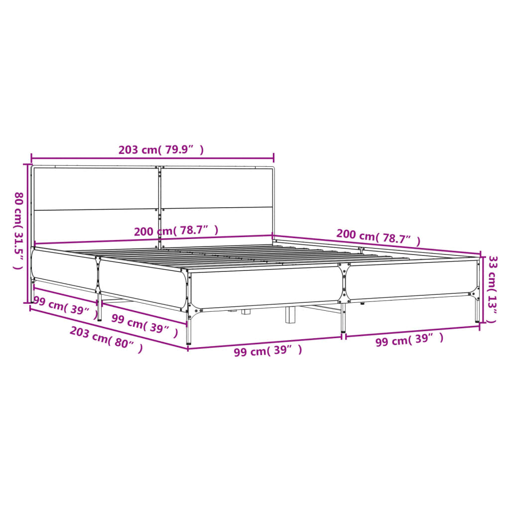 vidaXL Lovos rėmas, dūminio ąžuolo, 200x200cm, mediena ir metalas