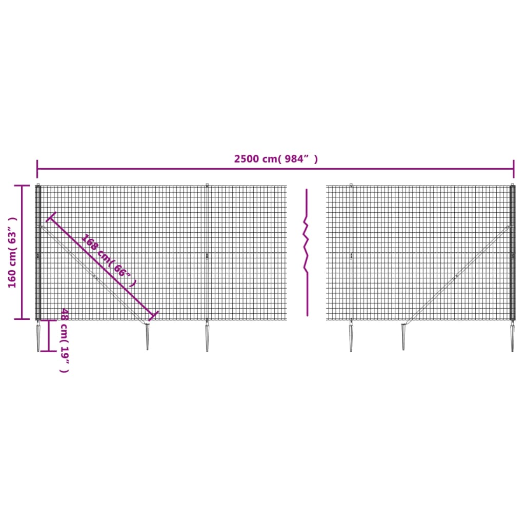 vidaXL Vielinė tinklinė tvora su smaigais, antracito spalvos, 1,6x25m