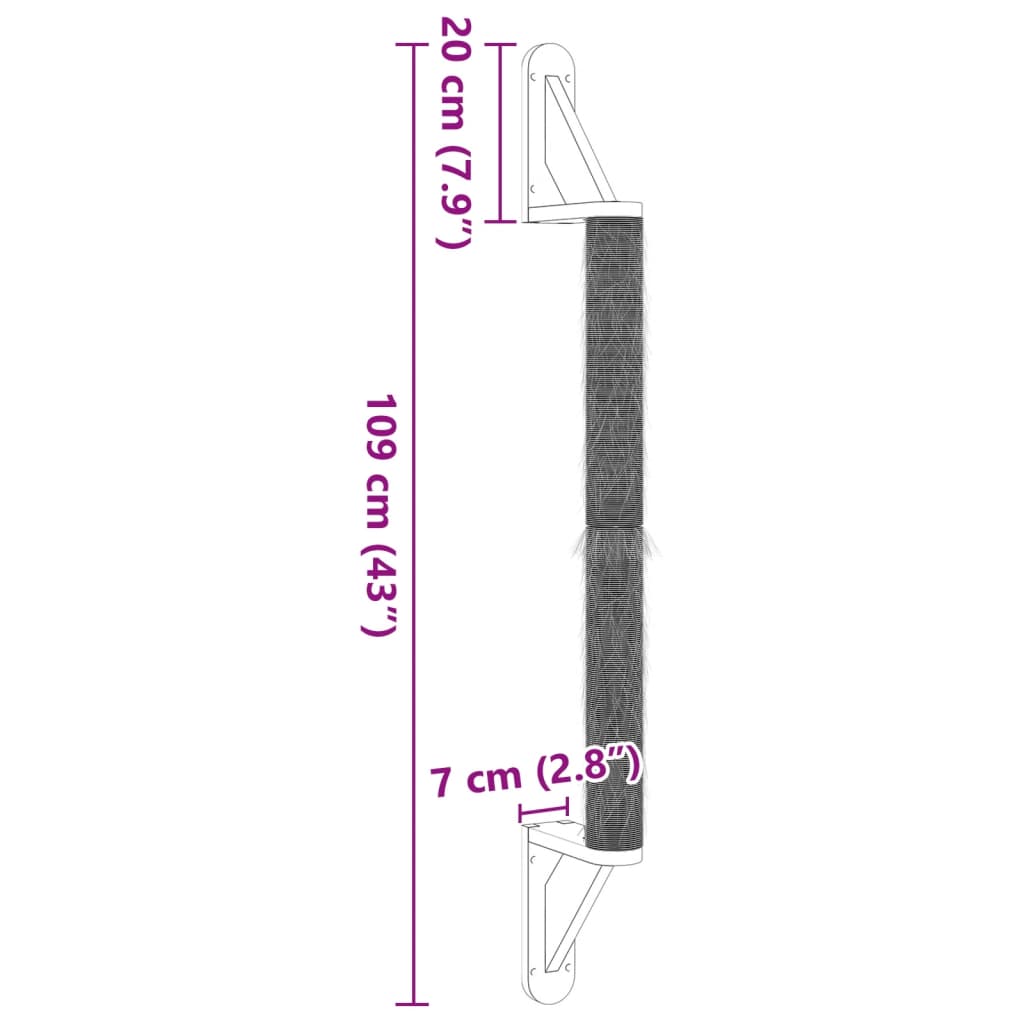 vidaXL Prie sienos montuojamas draskymo stovas katėms, 109cm, sizalis