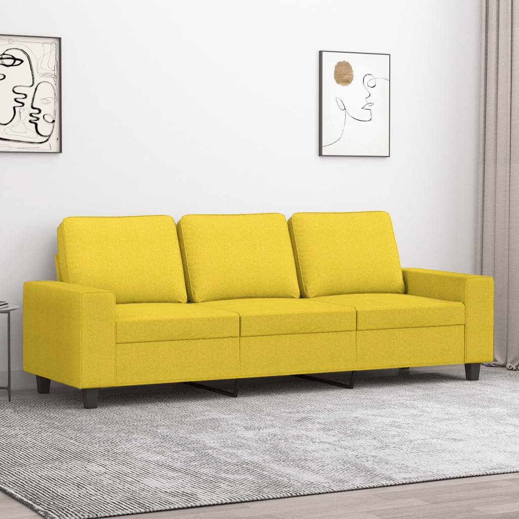 vidaXL Trivietė sofa, šviesiai geltonos spalvos, 180cm, audinys