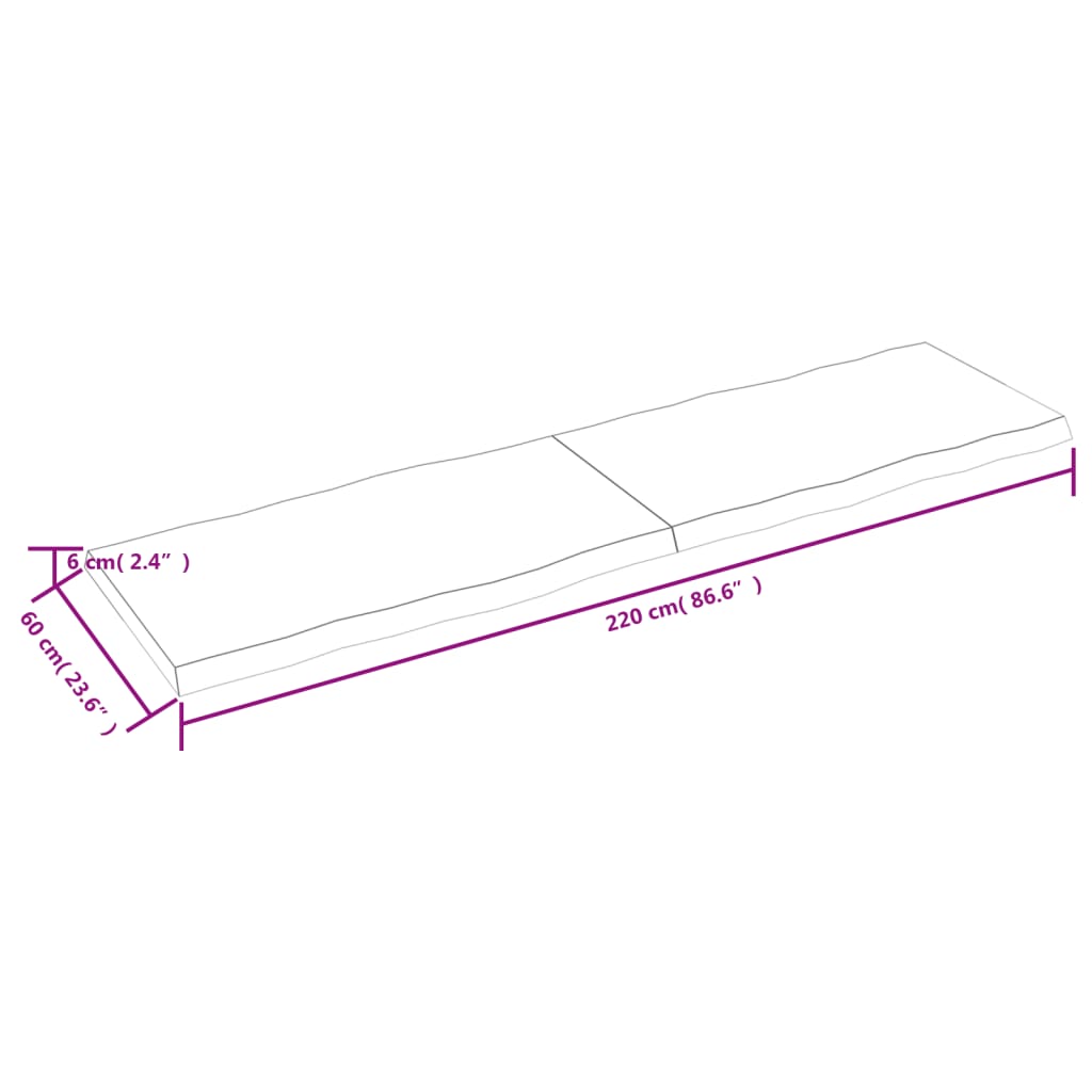 vidaXL Stalviršis, šviesiai rudas, 220x60x(2-6) cm, medienos masyvas