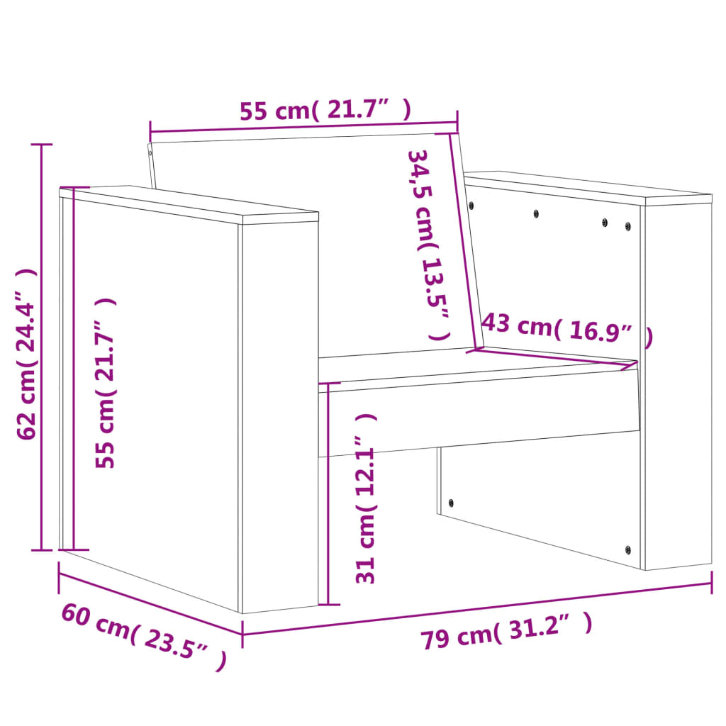 vidaXL Sodo sofos dalis, 79x60x62cm, pušies medienos masyvas