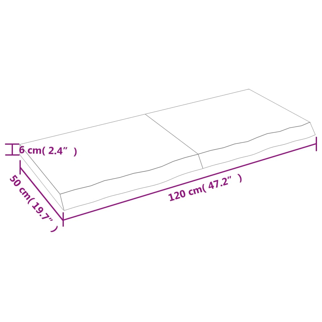 vidaXL Stalviršis, 120x50x(2–6)cm, neapdorotas ąžuolo medienos masyvas