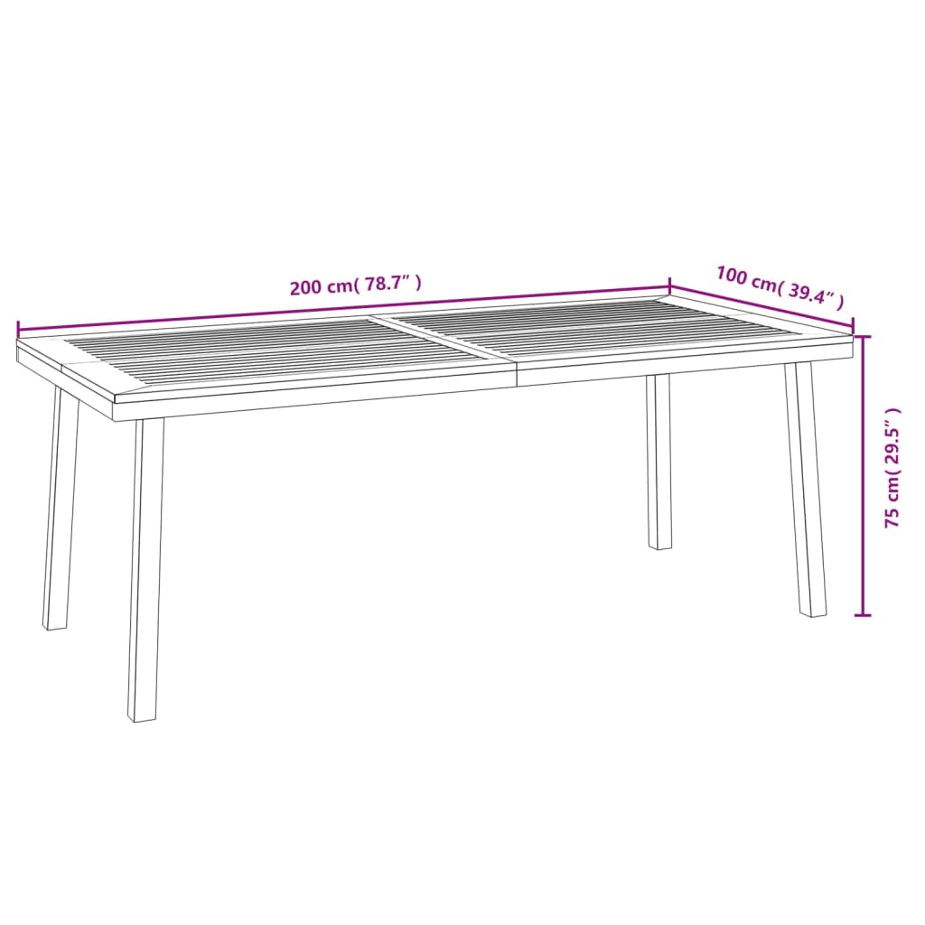 vidaXL Sodo stalas, 200x100x75cm, akacijos medienos masyvas