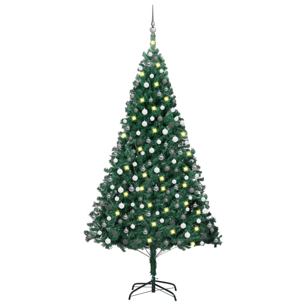 vidaXL Dirbtinė apšviesta Kalėdų eglutė su žaisliukais, žalia, 240cm