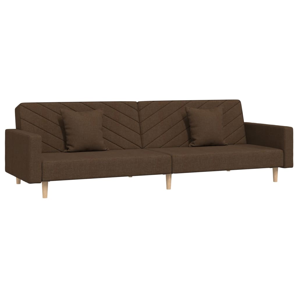 vidaXL Dvivietė sofa-lova dvejomis pagalvėmis, rudos spalvos, audinys