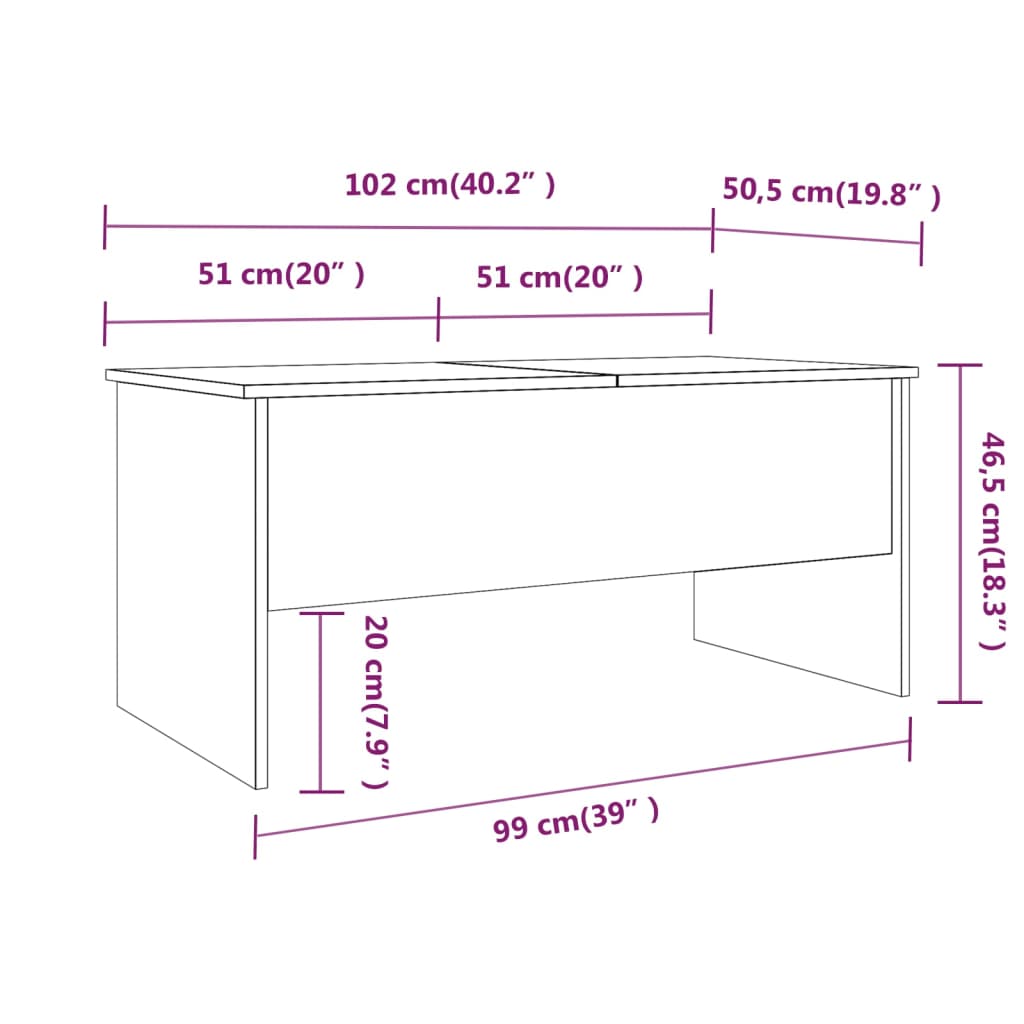 vidaXL Kavos staliukas, juodas, 102x50,5x46,5cm, apdirbta mediena