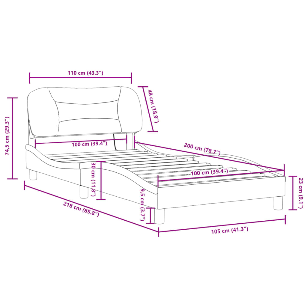 vidaXL Lovos rėmas su LED, juodas ir baltas, 100x200cm, dirbtinė oda