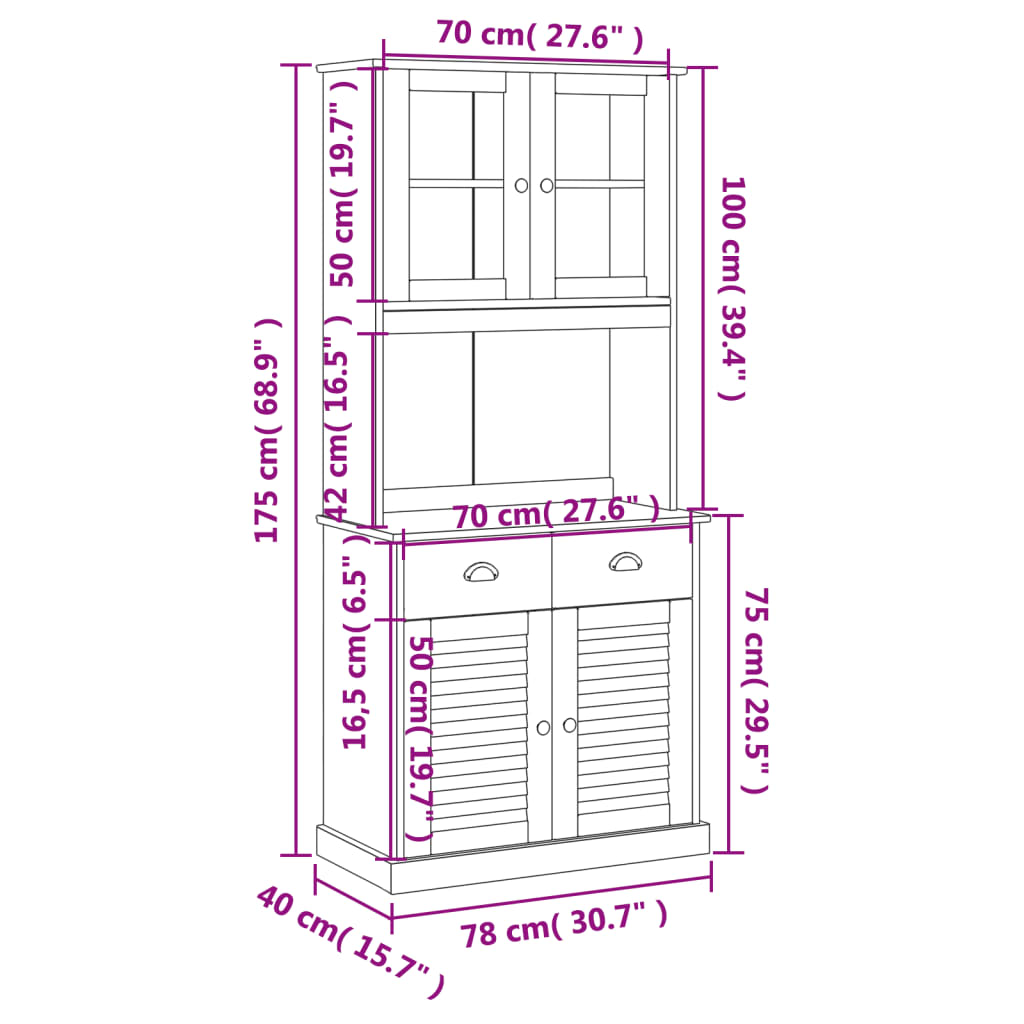 vidaXL Komoda VIGO, pilka, 78x40x175cm, pušies medienos masyvas