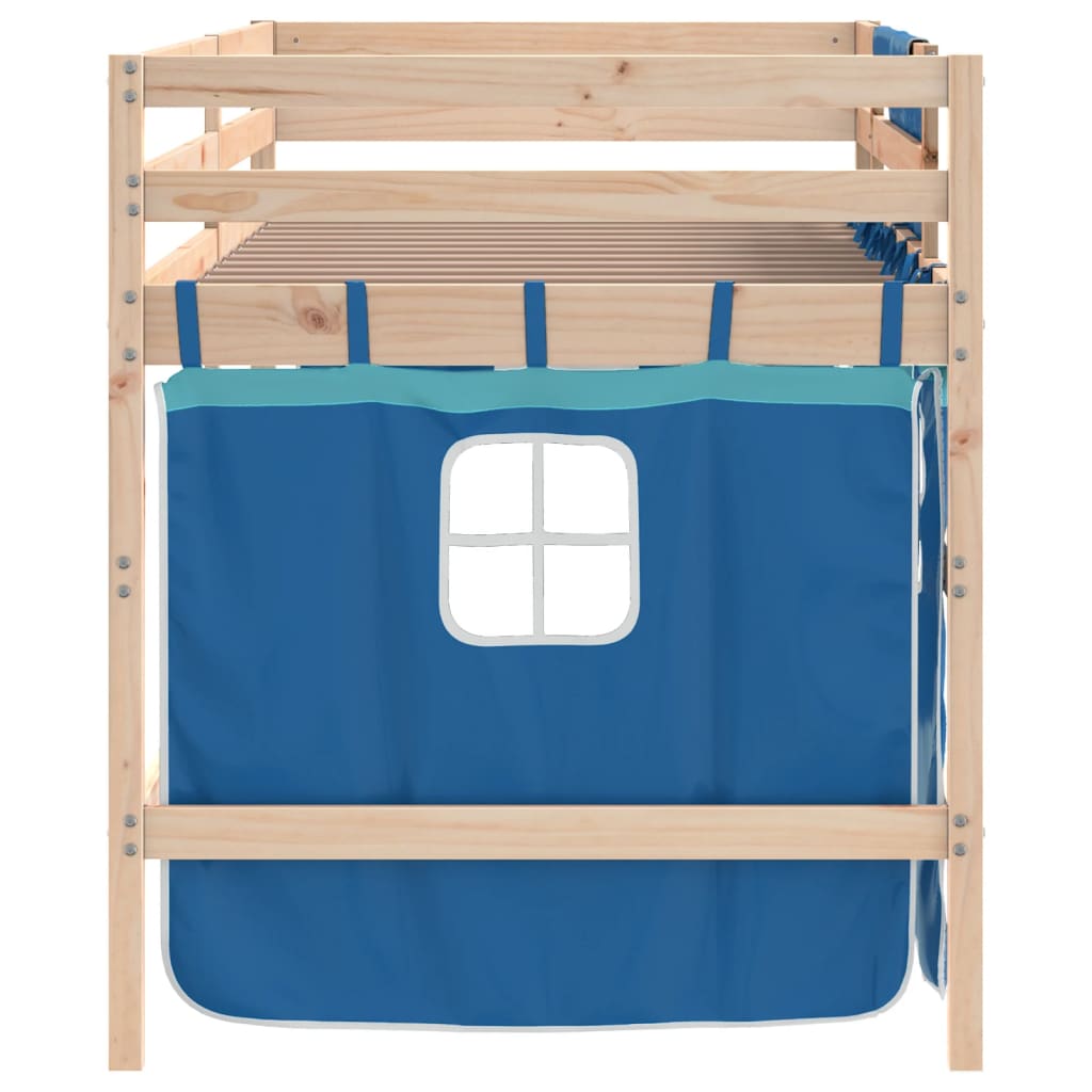 vidaXL Aukšta vaikiška lova su užuolaidomis, mėlyna, 80x200cm, pušis