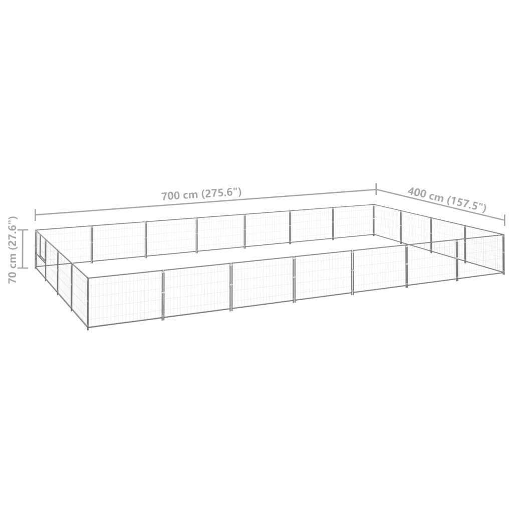 vidaXL Voljeras šunims, sidabrinės spalvos, 28m², plienas