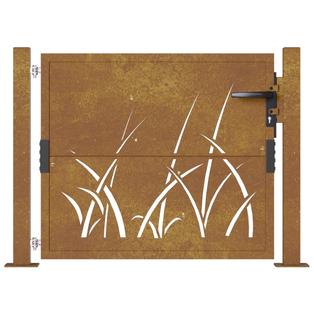 vidaXL Sodo vartai, 105x105cm, corten plienas, žolės dizaino