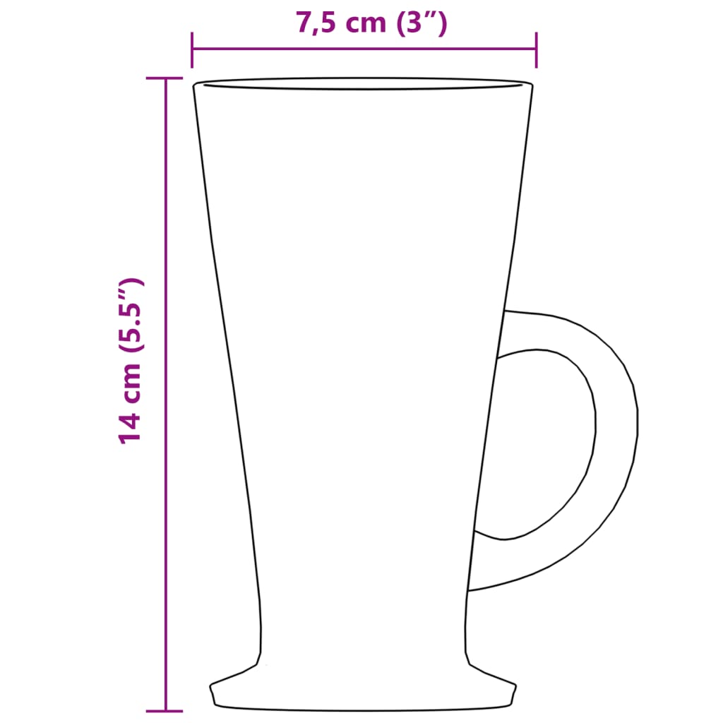 vidaXL Latte puodelis su rankena, 6vnt., 250 ml