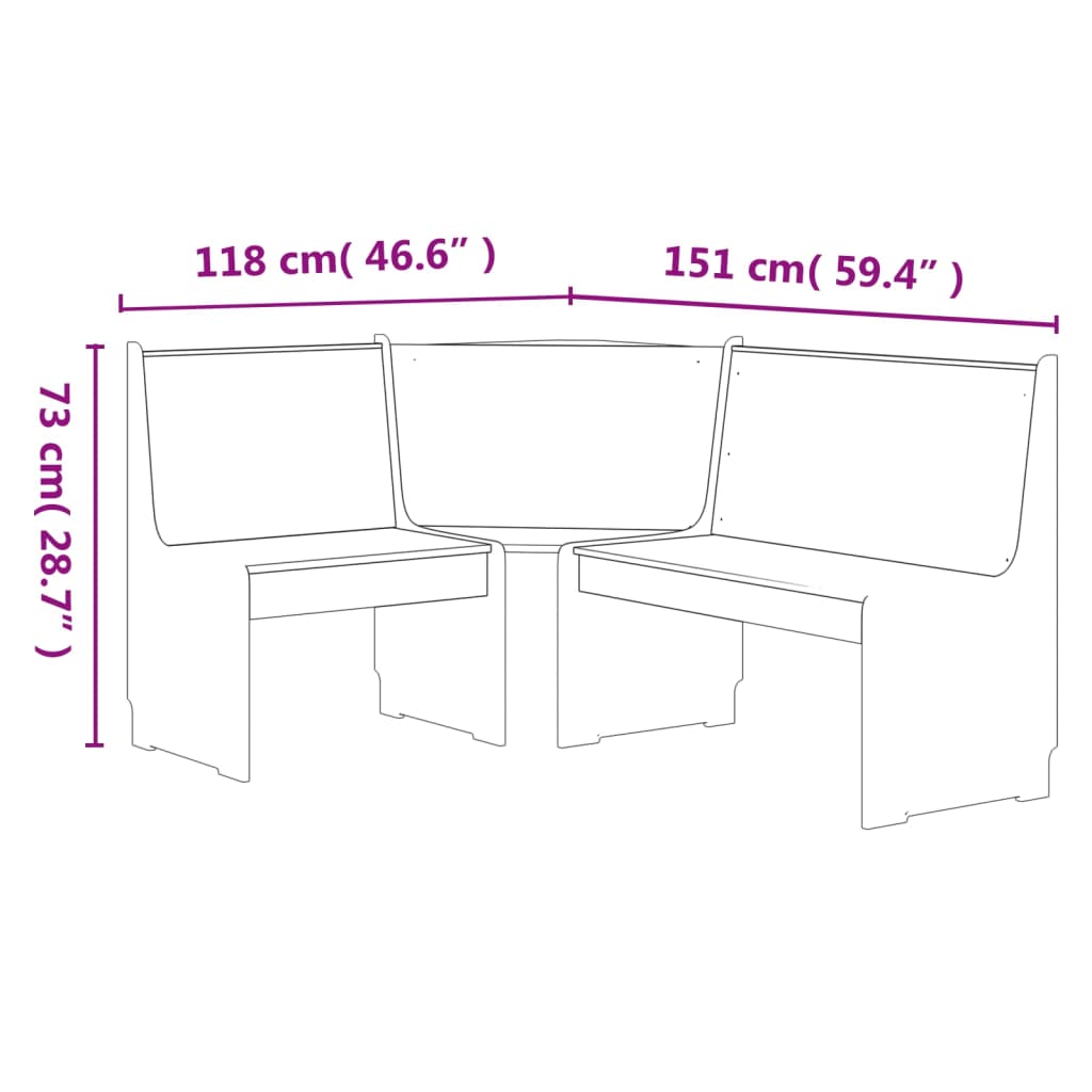 vidaXL Kampinis suoliukas REINE, baltas, 151cm, pušies masyvas