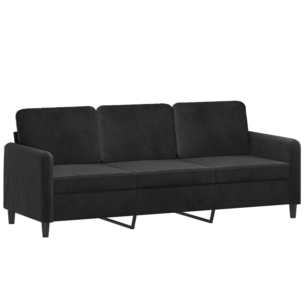 vidaXL Trivietė sofa, juodos spalvos, 180cm, aksomas