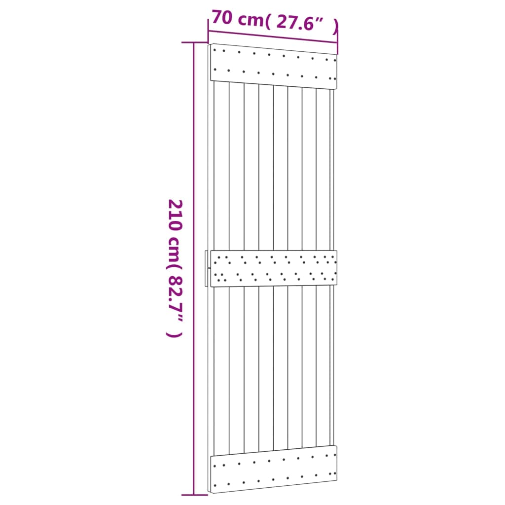 vidaXL Stumdomos durys su įrangos rinkiniu, 70x210cm, pušies masyvas