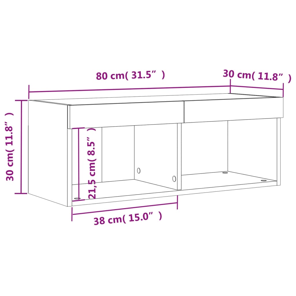 vidaXL TV spintelė su LED lemputėmis, betono pilka, 80x30x30cm