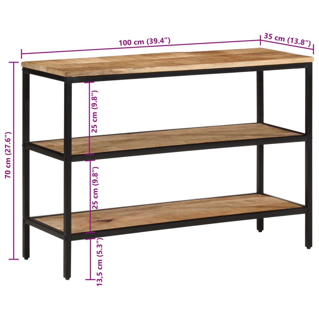 vidaXL Konsolinis staliukas, 100x35x70cm, neapdorota mango mediena