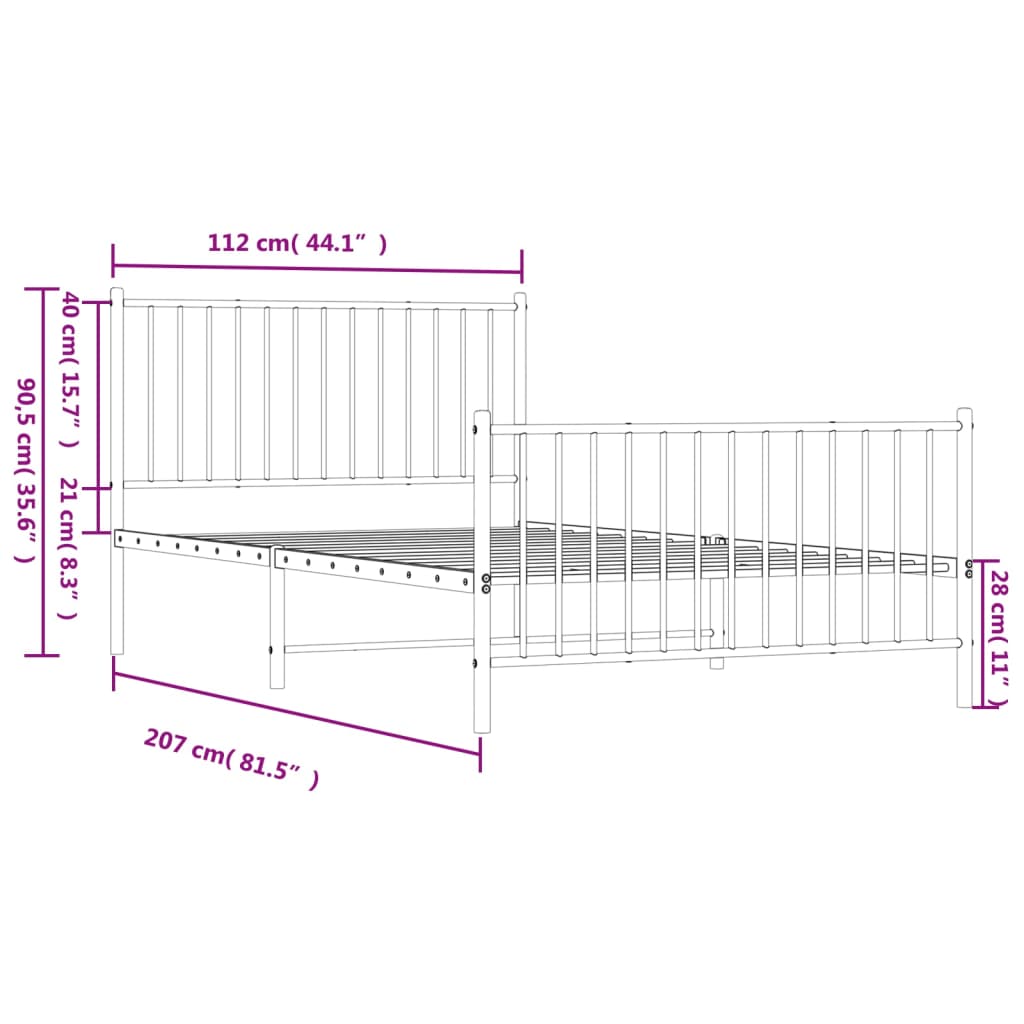 vidaXL Lovos rėmas su galvūgaliu/kojūgaliu, baltas, 107x203cm, metalas