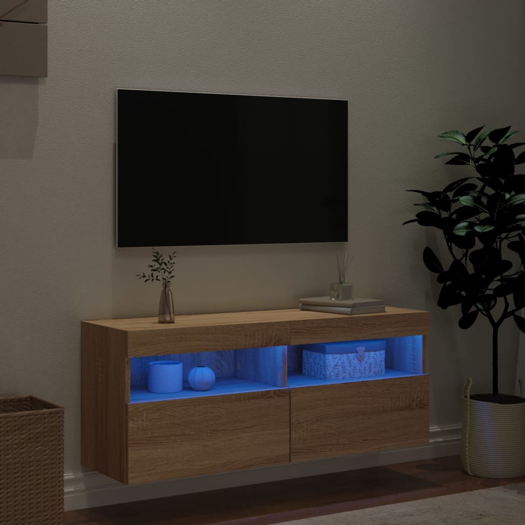 vidaXL Sieninė TV spintelė su LED lemputėmis, ąžuolo, 100x30x40cm