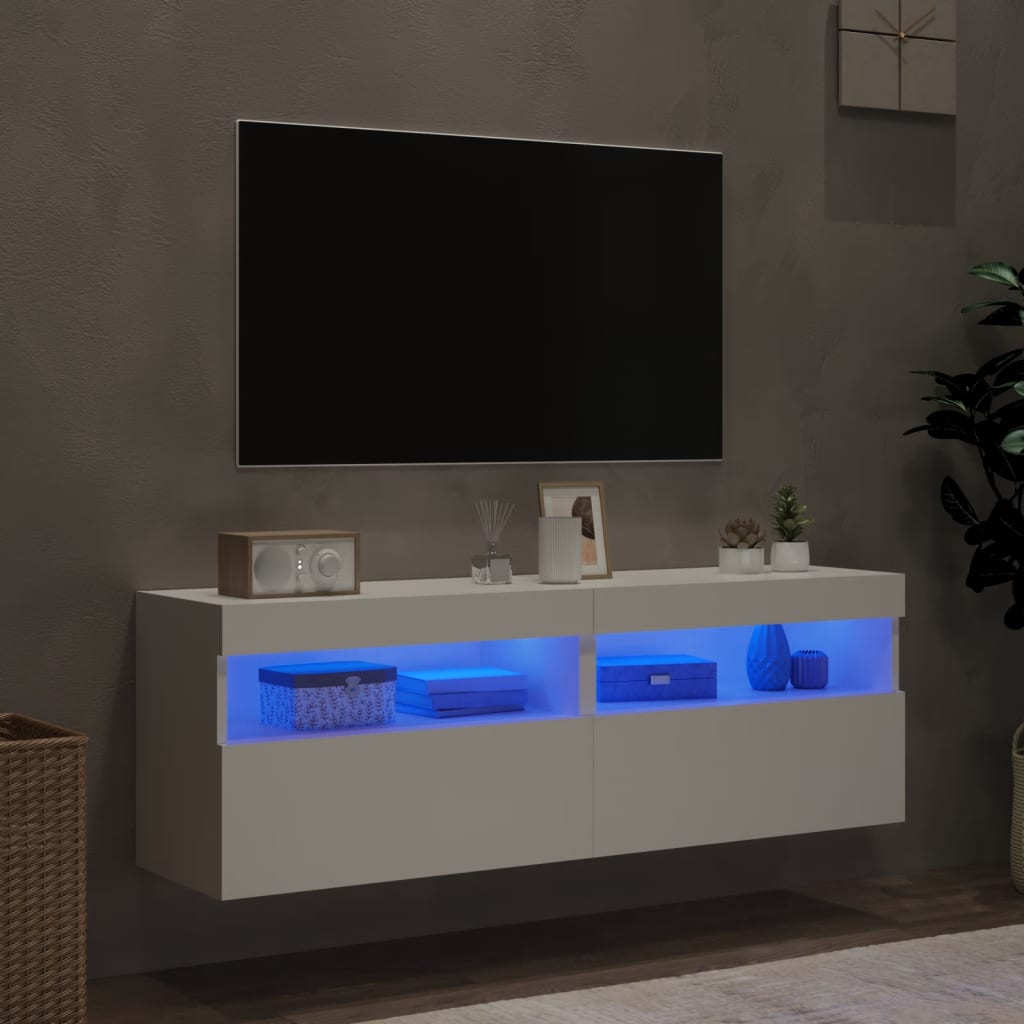 vidaXL Sieninės TV spintelės su LED, 2vnt., baltos, 60x30x40cm