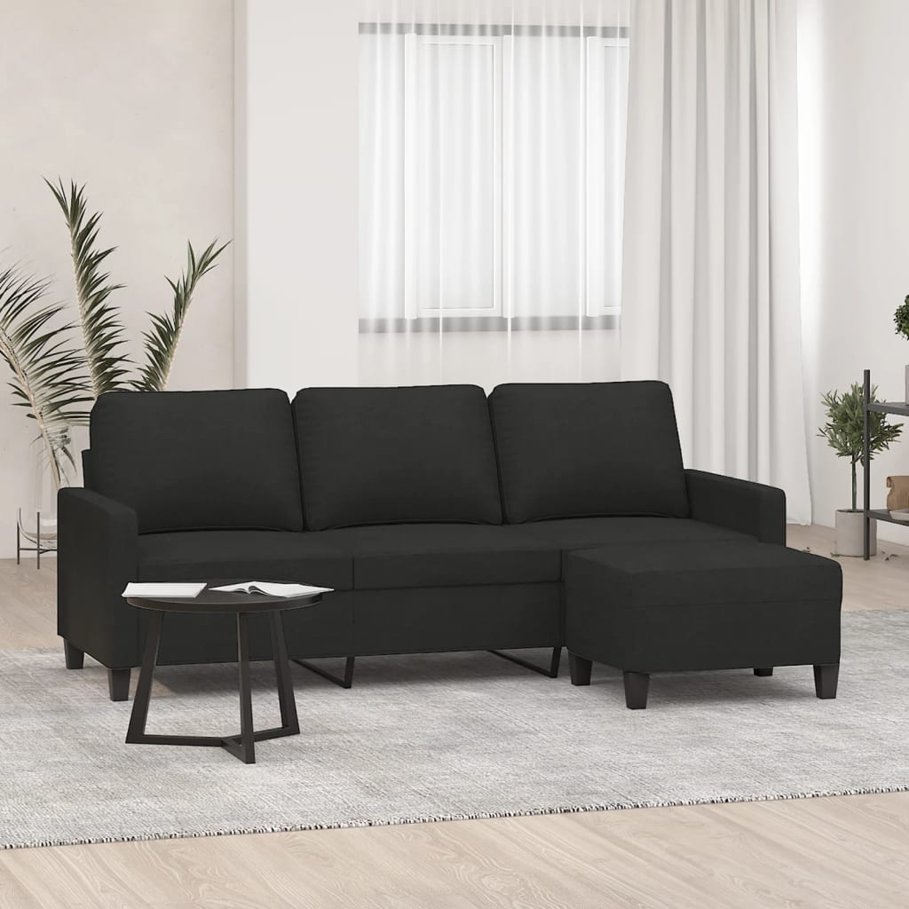 vidaXL Trivietė sofa su pakoja, juodos spalvos, 180cm, audinys