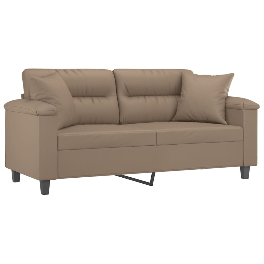 vidaXL Dvivietė sofa su pagalvėlėmis, kapučino, 140cm, dirbtinė oda